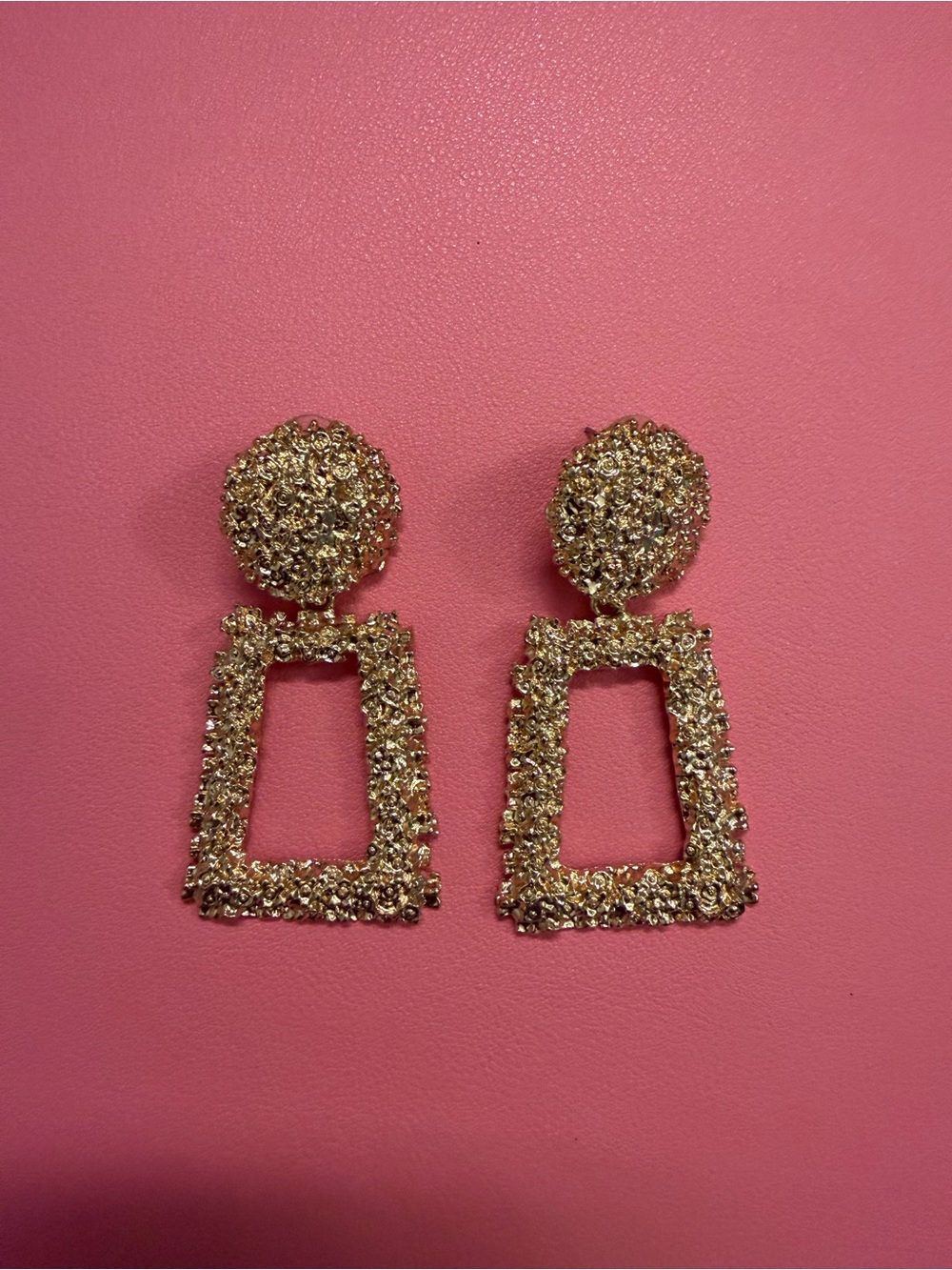 SHEIN Gold Textured Open Rectangle Drop Earrings